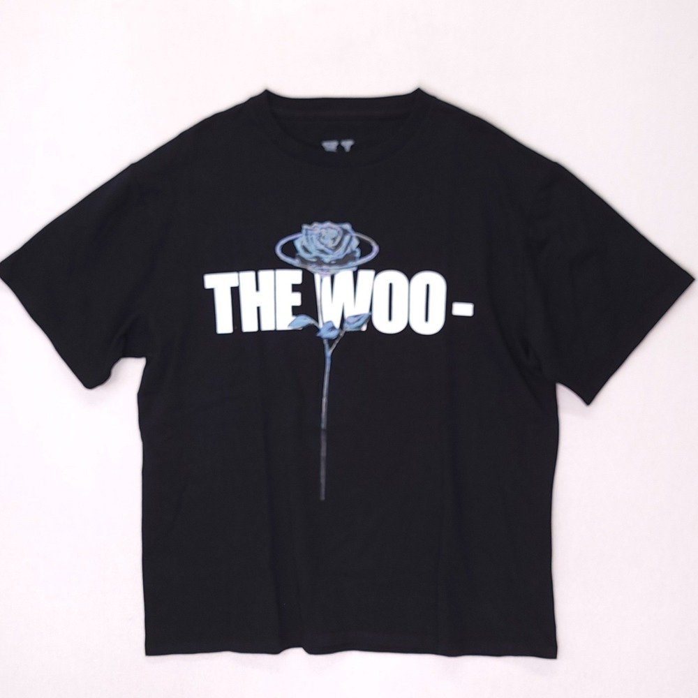 Vlone x Pop Smoke The‎ Woo Blue Rose Graphic T-Shirt Mens Large Black Tee